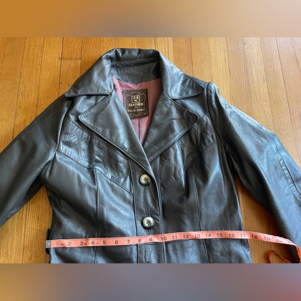 70s Vintage 24K Dani Di Modes Grey Leather Trench Coat - Picture 10 of 12